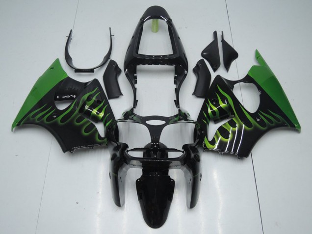 Purchase 2000-2002 Black with Green Flame Kawasaki ZX6R Motorcyle Fairings Canada